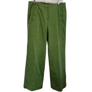 Talbots Green Wide Leg Stretch Cotton Trousers Pants Size 10 Textured‎ Office